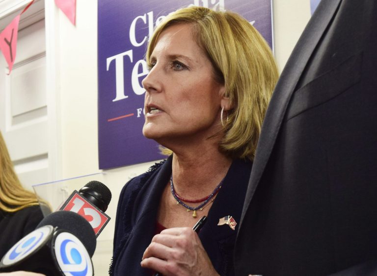 Rep. Claudia Tenney, R-N.Y., greets the press at her campaign headquarters in New Hartford, N.Y. The New York State Court of Appeals Wednesday threw out a map that would have wiped out Tenney's current congressional seat, delivering a massive redistricting victory to Republicans and propelling the party to the forefront of the redistricting battle. 