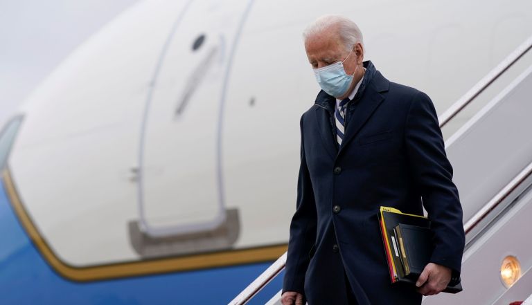 President Joe Biden steps off Air Force One at Andrews Air Force Base, Md., as he returns to Washington after spending the weekend at his home in Delaware. 