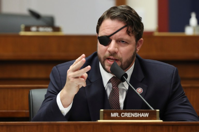 In this Sept. 17, 2020 file photo, Rep. Dan Crenshaw, R-Texas, questions witnesses during a House Committee on Homeland Security hearing on 'worldwide threats to the homeland' on Capitol Hill Washington.