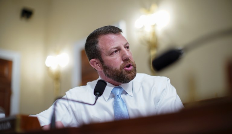 Markwayne Mullin, a Republican from Oklahoma, speaks during a House Intelligence Committee hearing in Washington, D.C., U.S., on Thursday, April 15, 2021. 