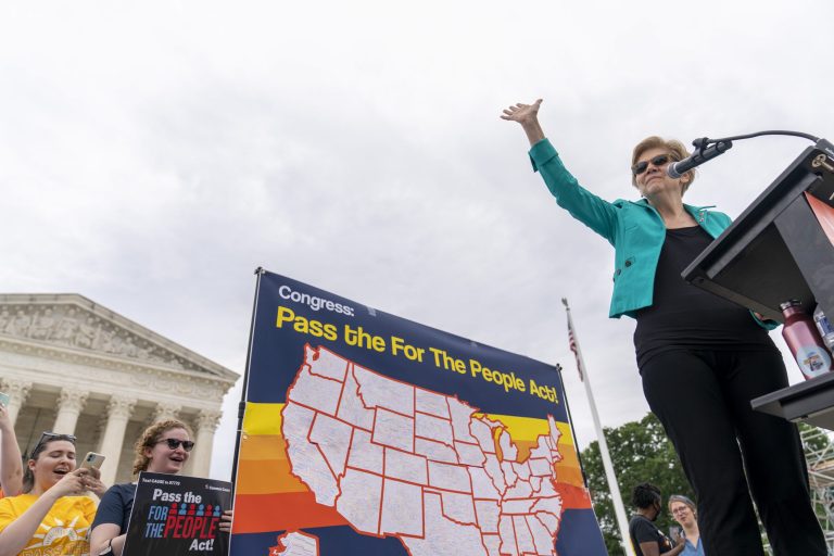 Senator Elizabeth Warren, a Democrat from Massachusetts and 2020 presidential candidate, speaks during a town hall event in Miami, Florida, U.S., on Tuesday, June 25, 2019. Warren warned that the U.S. needs to secure its elections and says she has a plan to do that.