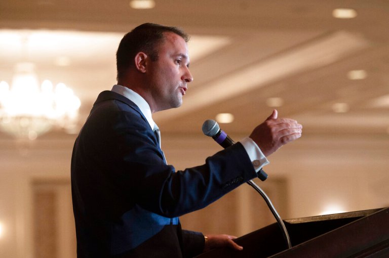 Virginia Republican Lt. Governor candidate Jason Miyares addresses the Virginia FREE Leadership Luncheon in McLean, Va., Wednesday, Sept. 1, 2021. 