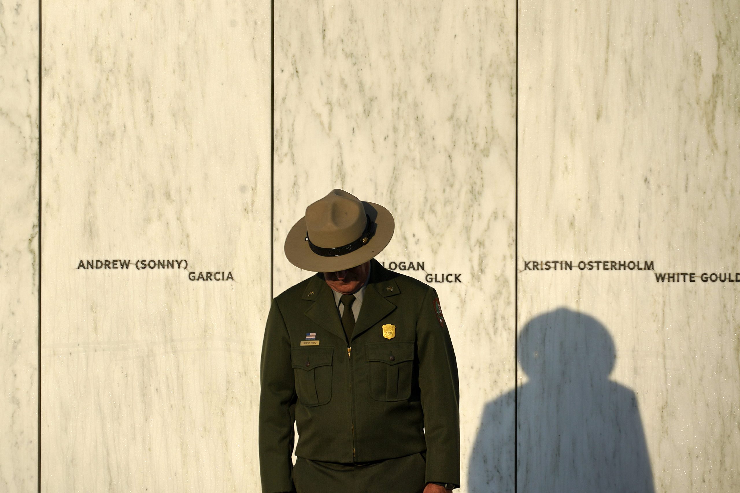 A National Park Service ranger stands near the Flight 93 National Memorial in Shanksville, Pennsylvania.