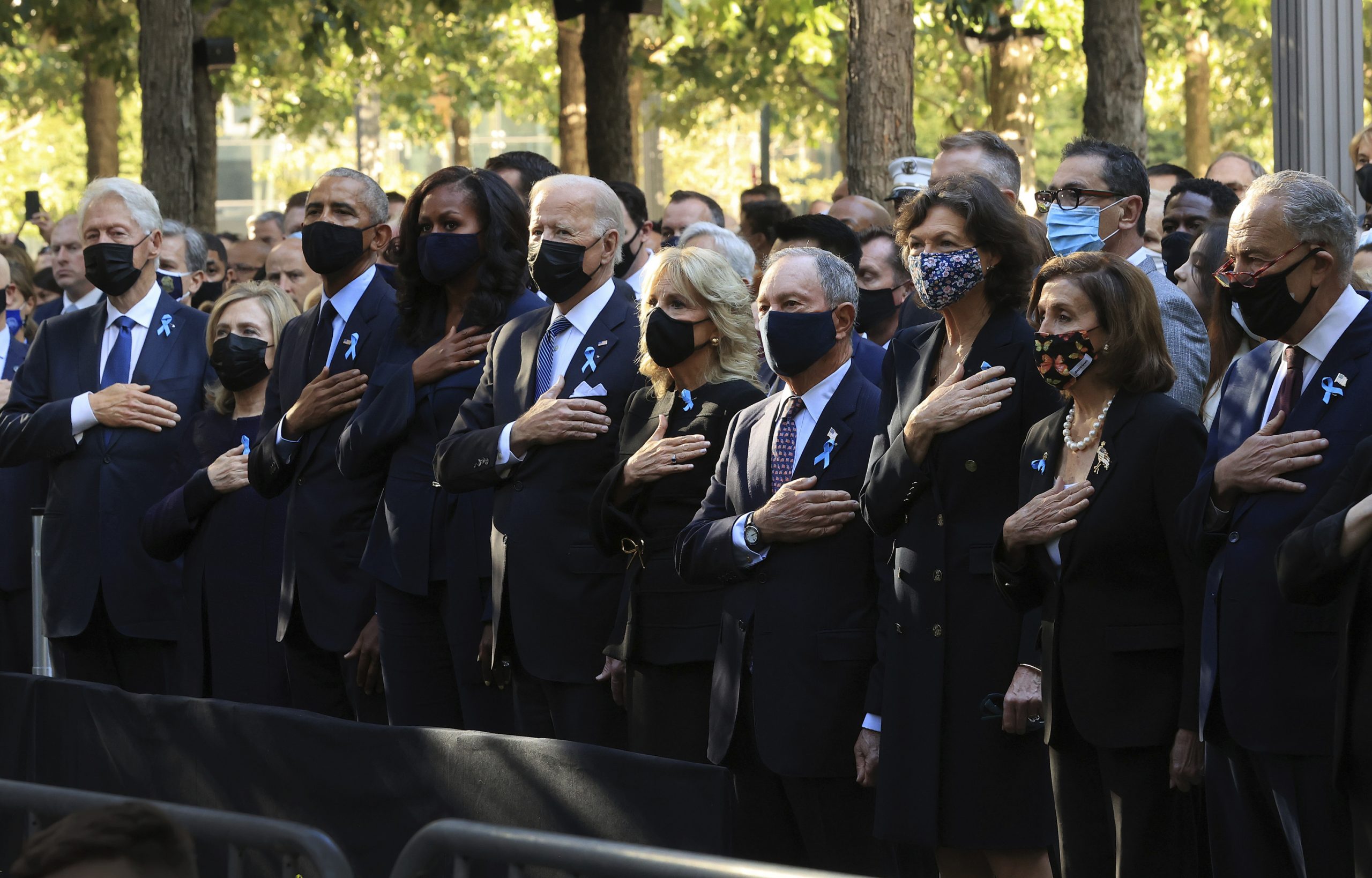 People gather at the annual 9/11 Commemoration Ceremony on Saturday in New York.