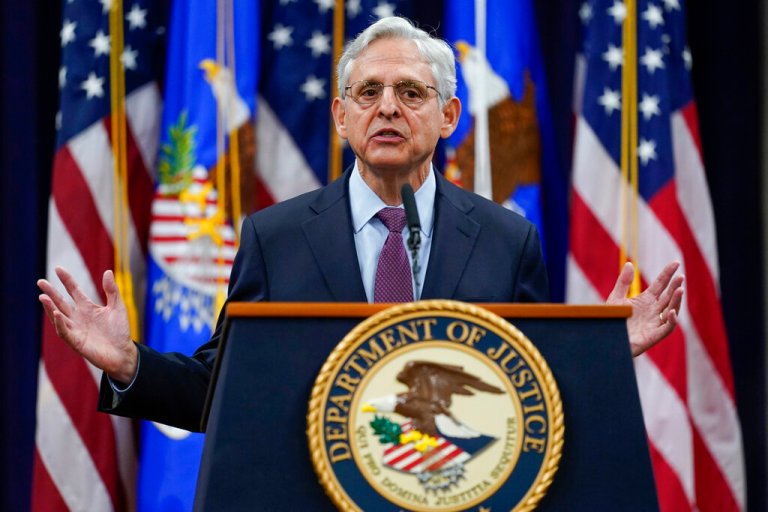 Attorney General Merrick Garland speaks at the Department of Justice in Washington, Wednesday, Jan. 5, 2022, in advance of the one year anniversary of the attack on the U.S. Capitol.