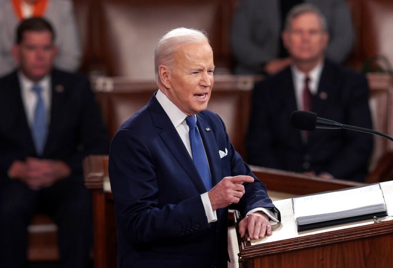 President Joe Biden delivers his State of the Union address to a joint session of Congress at the Capitol, Tuesday, March 1, 2022, in Washington. 
