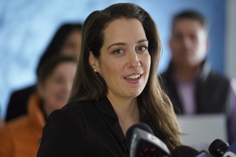 Rhode Island Republican state Sen. Jessica de la Cruz announces she is running for a seat in the U.S. House of Representatives during a campaign kick-off event Wednesday, March 16, 2022, in Cranston, R.I. On April 14, 2022, Jessica de la Cruz dropped her congressional bid.