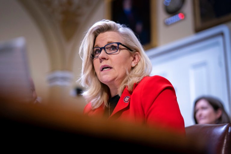 Vice Chair Liz Cheney, R-Wyo., center, and Chairman Bennie Thompson, D-Miss., left, of the House Select Committee investigating the Jan. 6 U.S. Capitol insurrection, testify before the House Rules Committee seeking contempt of Congress charges against former President Donald Trump advisers Peter Navarro and Dan Scavino in response to their refusal to comply with subpoenas, at the Capitol in Washington, Monday, April 4, 2022.