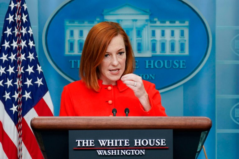 White House press secretary Jen Psaki speaks during the daily briefing at the White House in Washington, Monday, April 11, 2022.
