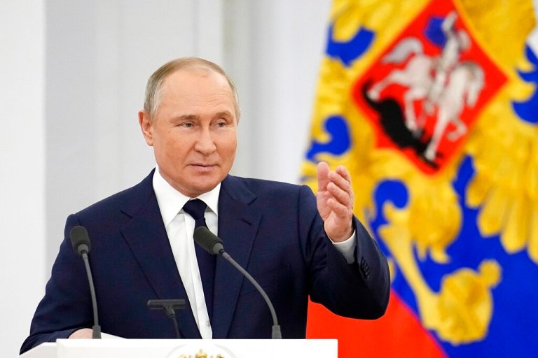 Russian President Vladimir Putin delivers his speech at the Kremlin in Moscow on Tuesday.
