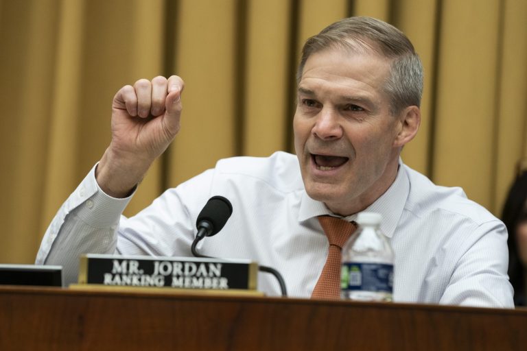 Ranking member of the House Judiciary Committee chairman Rep. Jim Jordan, R-Ohio, speaks during a hearing with Homeland Security Secretary Alejandro Mayorkas, on Capitol Hill, Thursday, April 28, 2022, in Washington. 
