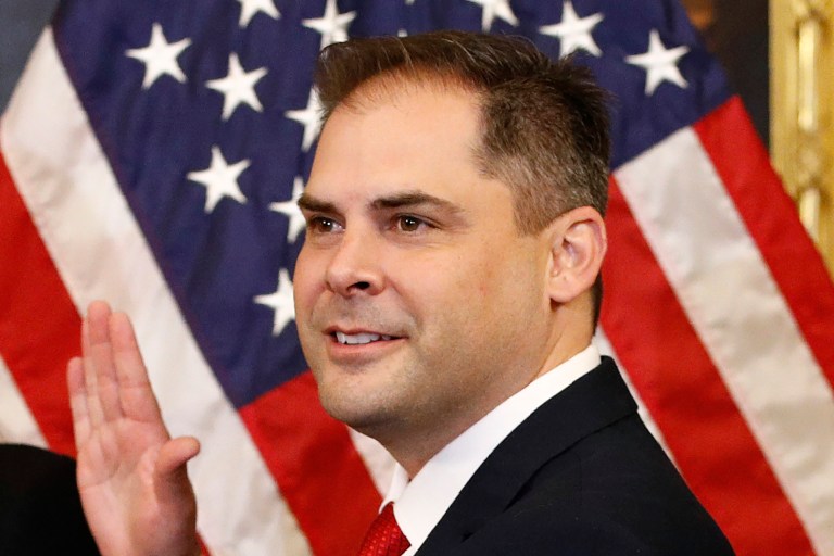 Rep. Mike Garcia participates in a ceremonial swearing-in on Capitol Hill in Washington, on May 19, 2020. The GOP is greatly outspending the Democratic Party ahead of the 2022 midterm elections, forcing Democrats to be selective in what races it financially supports.
