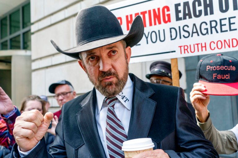 Otero County, New Mexico, Commissioner Couy Griffin stands outside the federal court after receiving a verdict in his trial on March 22, 2022, in Washington.