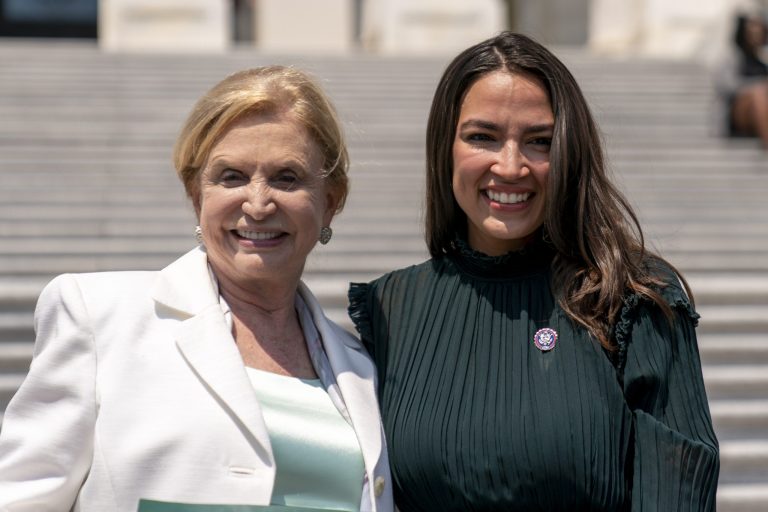 Rep. Carolyn Maloney, D-N.Y., left, and Rep. Alexandria Ocasio-Cortez, D-N.Y.