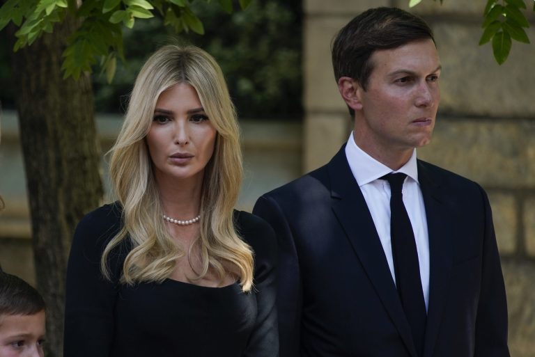 Ivanka Trump and Jared Kushner arrive for the funeral of Ivana Trump, Wednesday, July 20, 2022, in New York.