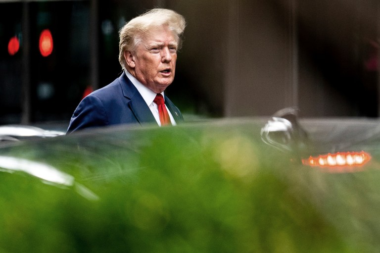 Former President Donald Trump departs Trump Tower, Wednesday, Aug. 10, 2022, in New York, on his way to the New York attorney general's office for a deposition in civil investigation. Trump pleaded the Fifth Amendment today during his deposition before New York Attorney General Letitia James's office. (AP Photo/Julia Nikhinson)