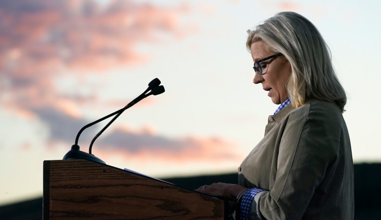 Rep. Liz Cheney, R-Wyo., speaks Tuesday, Aug. 16, 2022, at a primary Election Day gathering in Jackson, Wyo. Cheney lost to Republican opponent Harriet Hageman in the primary.