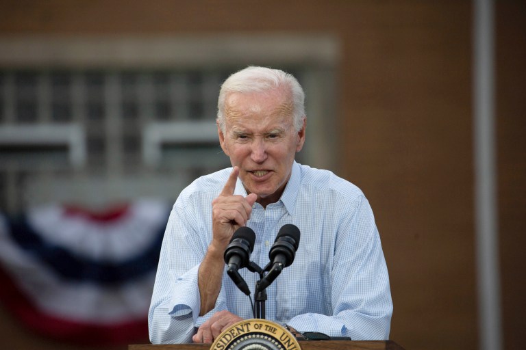 President Joe Biden speaks at a Labor Day event in West Mifflin, Pennsylvania, just outside Pittsburgh, on Sept. 5, 2022.