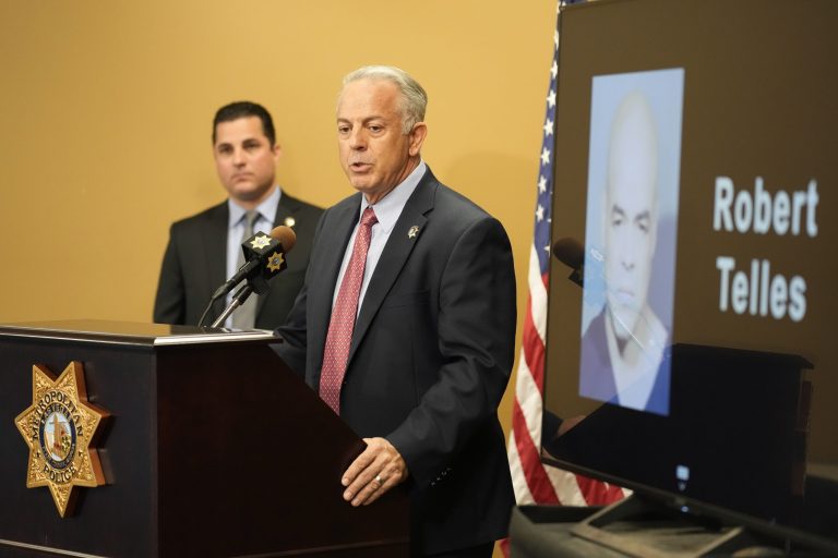 Clark County Sheriff Joe Lombardo speaks at a news conference on the arrest of Clark County Public Administrator Robert 