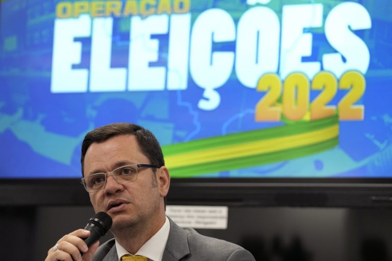 Brazil's Minister of Justice Anderson Torres, speaks during a press conference on the operation of the so-called 