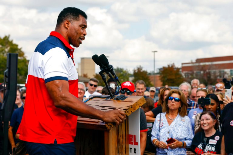 Herschel Walker, a Republican Senate candidate for Georgia, speaks at his 