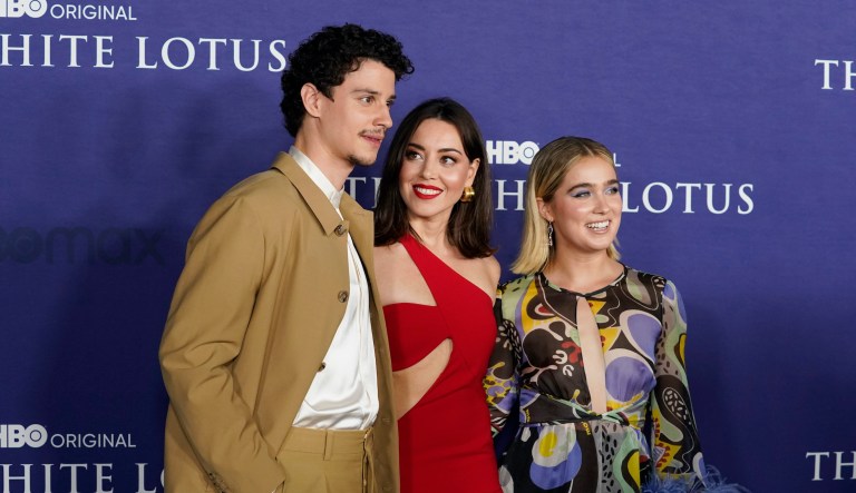 From left, Adam DiMarco, Aubrey Plaza and Haley Lu Richardson, cast members in 