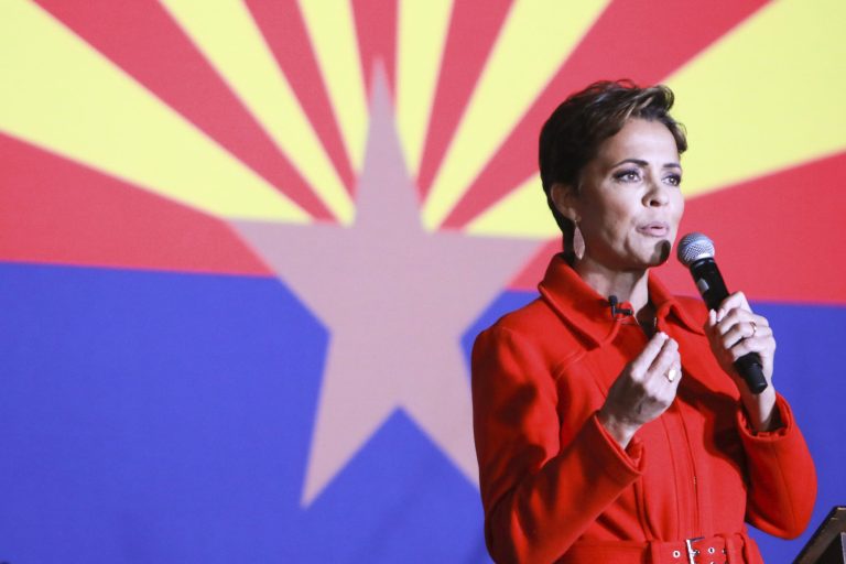 Arizona GOP gubernatorial candidate Kari Lake makes a campaign appearance at the Freedom & Faith Concert featuring Christian worship singer Sean Feucht at the Orange Tree Golf Club in Scottsdale, Arizona, on Oct. 27, 2022.