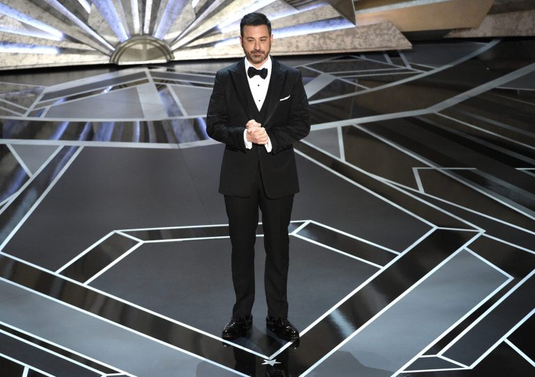 Host Jimmy Kimmel speaks at the Academy Awards in Los Angeles on March 4, 2018. Kimmel will again preside over the ceremony on March 12, 2023. 