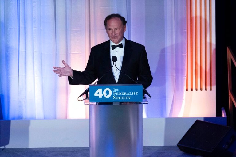 Supreme Court Associate Justice Samuel Alito speaks during the Federalist Society's 40th Anniversary at Union Station in Washington on Nov. 10, 2022. 