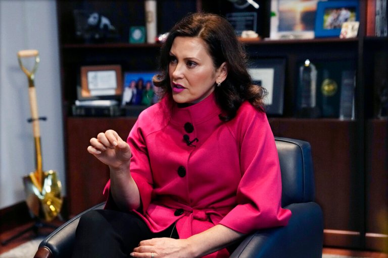 Michigan Gov. Gretchen Whitmer is interviewed by The Associated Press in her office, Thursday, Nov. 17, 2022, in Lansing, Mich.