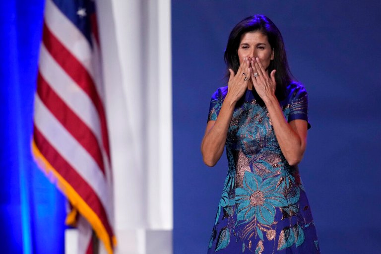 Former U.N. Ambassador Nikki Haley speaks at an annual leadership meeting of the Republican Jewish Coalition Saturday, Nov. 19, 2022, in Las Vegas.