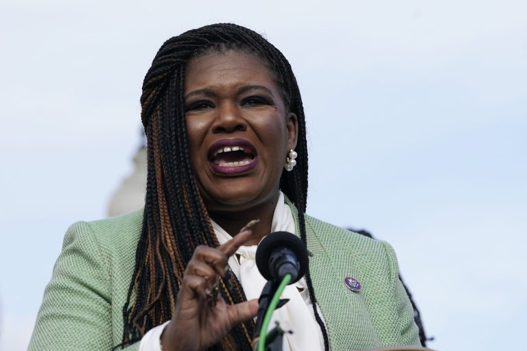 Rep. Cori Bush, D-Mo., speaks during a news conference as advocates call on the Senate to affirm the Equal Rights Amendment (ERA) as the 28th Amendment to the Constitution, Thursday, Dec. 8, 2022, on Capitol Hill in Washington.