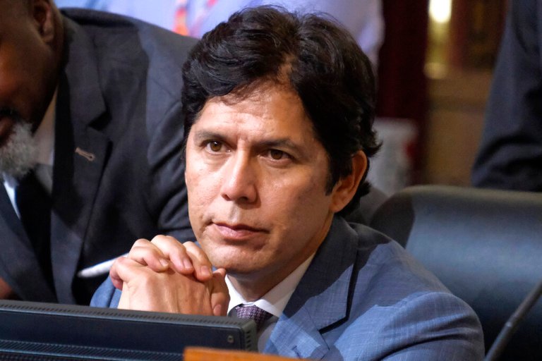 Los Angeles City Council member Kevin de Leon sits in chamber before starting the Los Angeles City Council meeting on Oct. 11, 2022 in Los Angeles. Leon was involved in a fight with an activist at a holiday event Friday night, Dec. 9. 