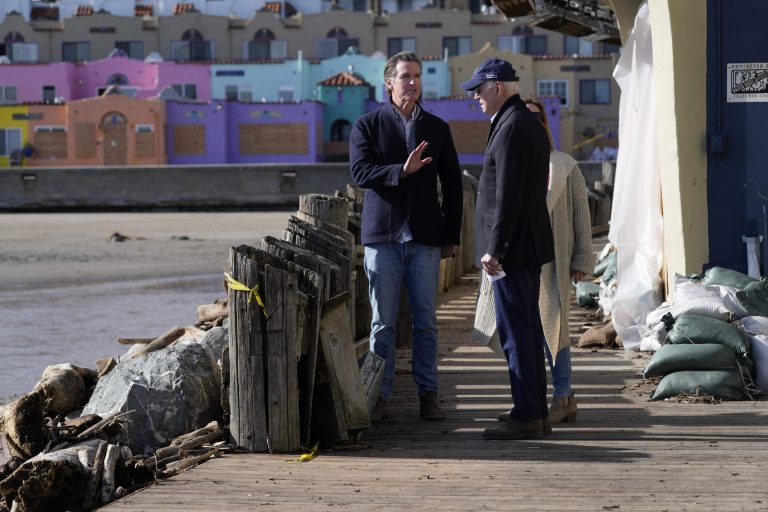 President Joe Biden delivered brief remarks after surveying storm damage in California Thursday, declaring the destruction a clear sign of climate change.