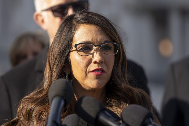 Rep. Lauren Boebert (R-CO), filed four amendments to slash the salaries of DOD officials, in Washington. (AP Photo/Alex Brandon)