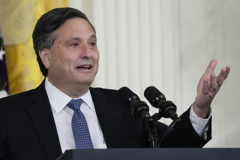 Outgoing White House chief of staff Ron Klain, speaks n the East Room of the White House in Washington, Wednesday, Feb. 1, 2023. 