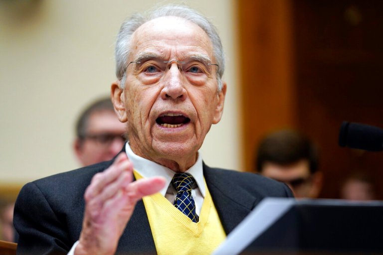 Sen. Chuck Grassley, R-Iowa, testifies during a House Judiciary subcommittee hearing on what Republicans say is the politicization of the FBI and Justice Department and attacks on American civil liberties, on Capitol Hill, Thursday, Feb. 9, 2023, in Washington. 