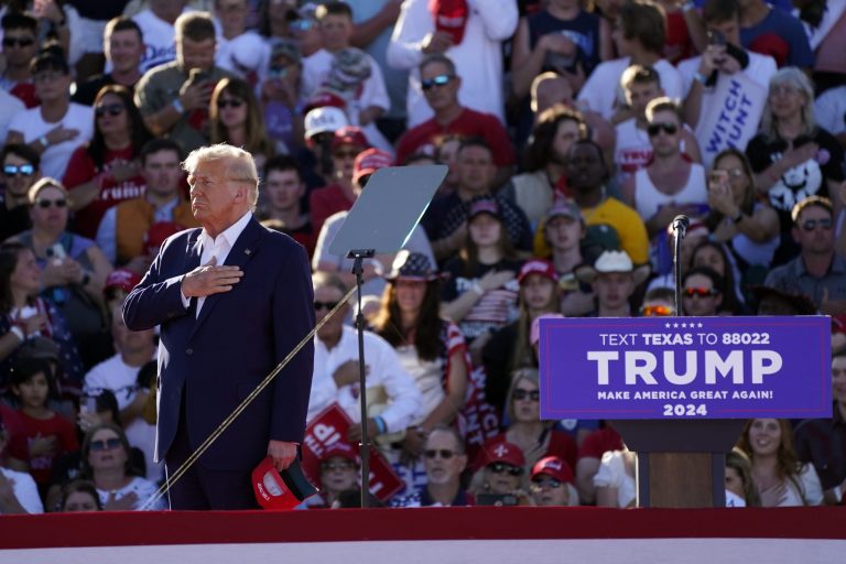 Former President Donald Trump arrives at a campaign rally at Waco Regional Airport on Saturday, March 25, 2023, in Waco, Texas.