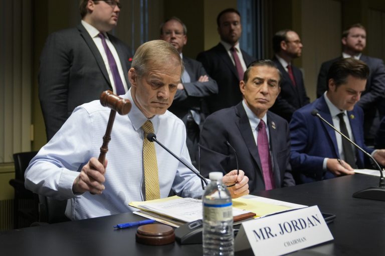 House Judiciary Committee Chair Jim Jordan, R-Ohio, gavels in a House Judiciary Committee Field Hearing, Monday, April 17, 2023, in New York. Republicans upset with Donald Trump's indictment are escalating their war on the prosecutor who charged him, trying to embarrass him on his home turf. 