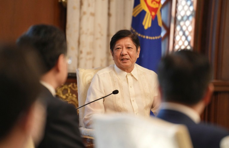 In this handout photo provided by the Presidential Communications Office, Philippines President Ferdinand Marcos Jr. welcomes Chinese Foreign Minister Qin Gang at MalacaÃ±ang Palace in Manila, Saturday, April 22, 2023. China's foreign minister said Saturday his country is willing to work with the Philippines to resolve their differences, as tensions rise over Beijing's behavior in the disputed South China Sea and Manila's deeping military cooperation with the U.S. 