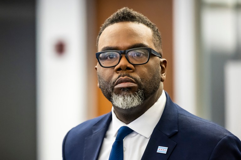 Mayor-elect Brandon Johnson speaks during a news conference in River West to introduce former Chicago Police Department Chief of Operations Fred Waller as his choice for interim superintendent, in Chicago, on Wednesday, May 3, 2023.