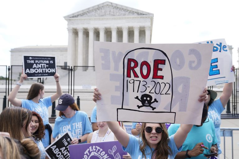 FILE - Demonstrators protest about abortion outside the Supreme Court in Washington, June 24, 2022. (AP Photo/Jacquelyn Martin, File)