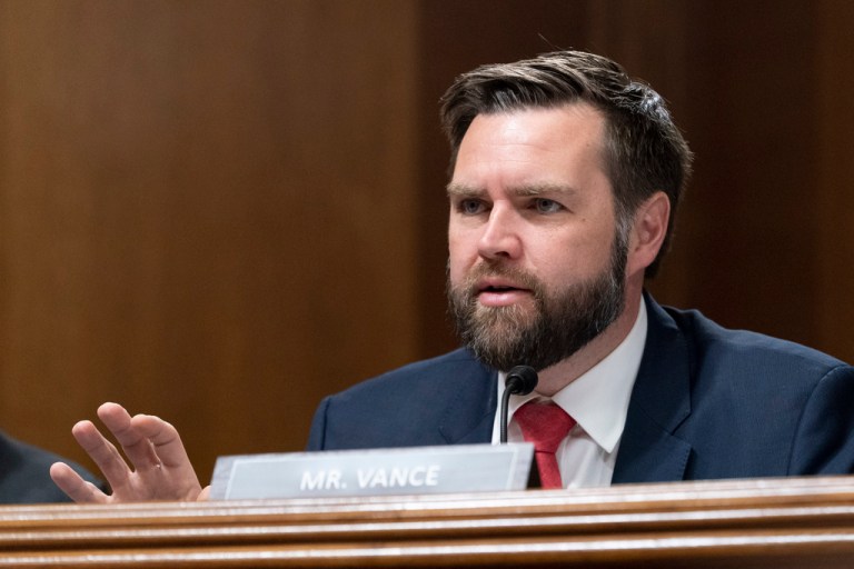 Sen. J.D. Vance, R-Ohio, asks a question during a Senate Special Committee on Aging hearing, Thursday, May 18, 2023, on Capitol Hill in Washington. 