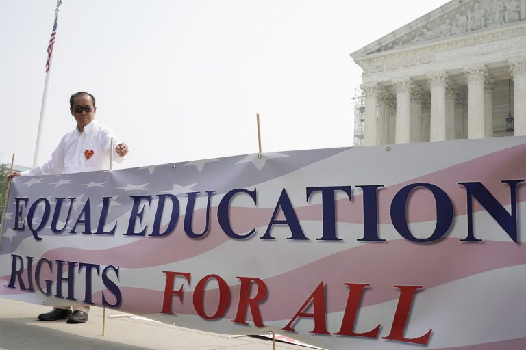 A protester outside of the Supreme Court in Washington on June 29, 2023. The Supreme Court struck down affirmative action in college admissions, declaring race cannot be a factor and forcing institutions of higher education to look for new ways to achieve diverse student bodies. 