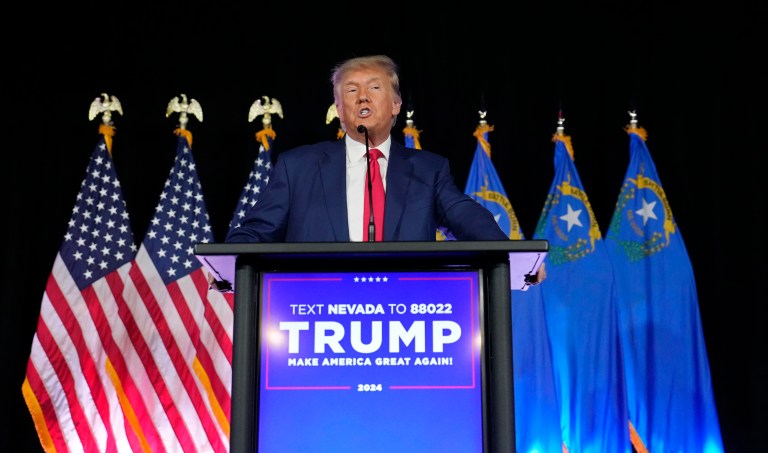 Former President Donald Trump speaks at a campaign event, Saturday, July 8, 2023, in Las Vegas.