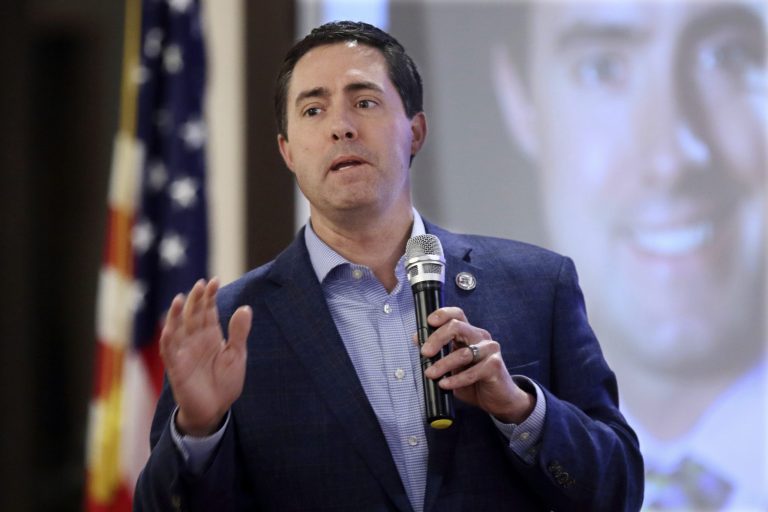 Ohio Secretary of State Frank LaRose speaks to the Fairfield County Lincoln Republican Club in Pickerington, Ohio, on March 24, 2022. 