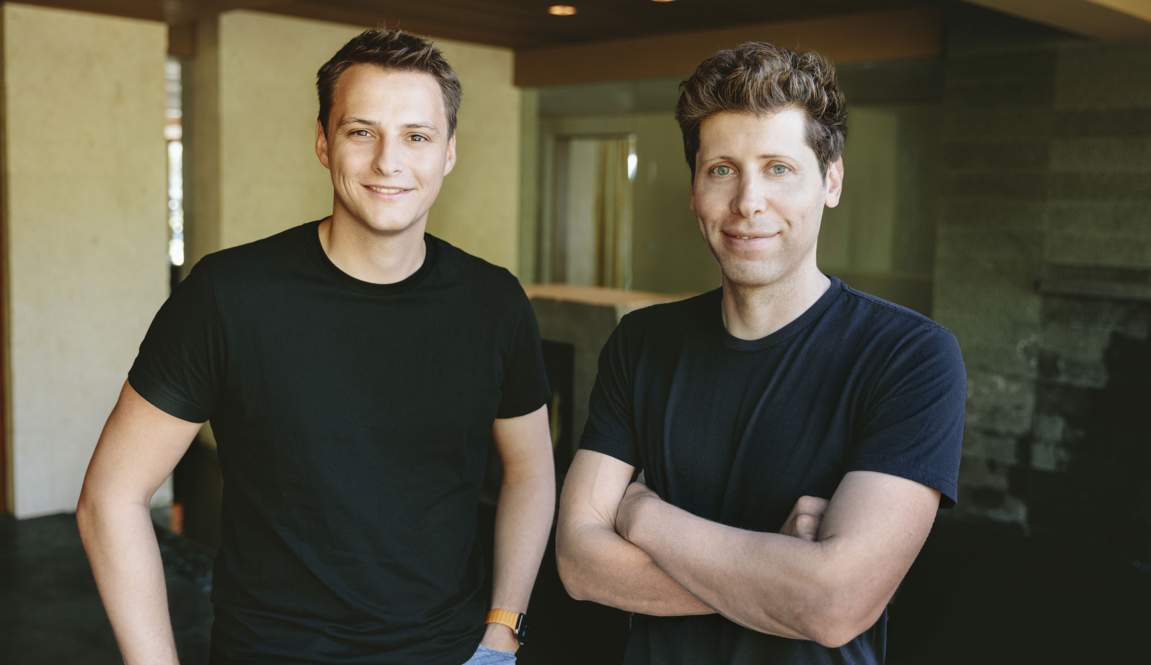 Worldcoin Project co-founders Alex Blania (left) and Sam Altman (right) are seen.