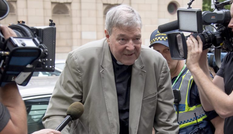 Cardinal George Pell arrives at the county court in Melbourne, Australia, Tuesday, Feb. 26, 2019.