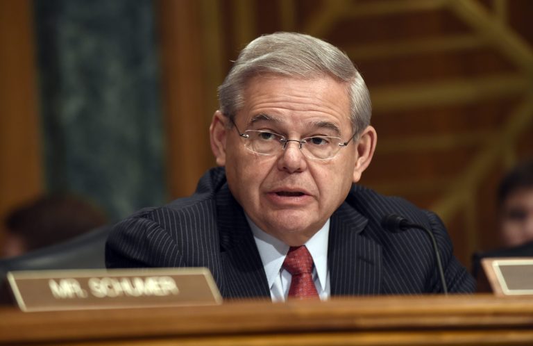 Senate Banking Committee member Sen. Robert Menendez, D-N.J. gives his opening statement on Capitol Hill in Washington, Tuesday, Jan. 27, 2015, during the committee's hearing on Iran sanctions. A group of Senate Democrats told the White House on Tuesday that they won't support passage of an Iran sanctions bill until at least the end of March. (AP Photo/Susan Walsh)