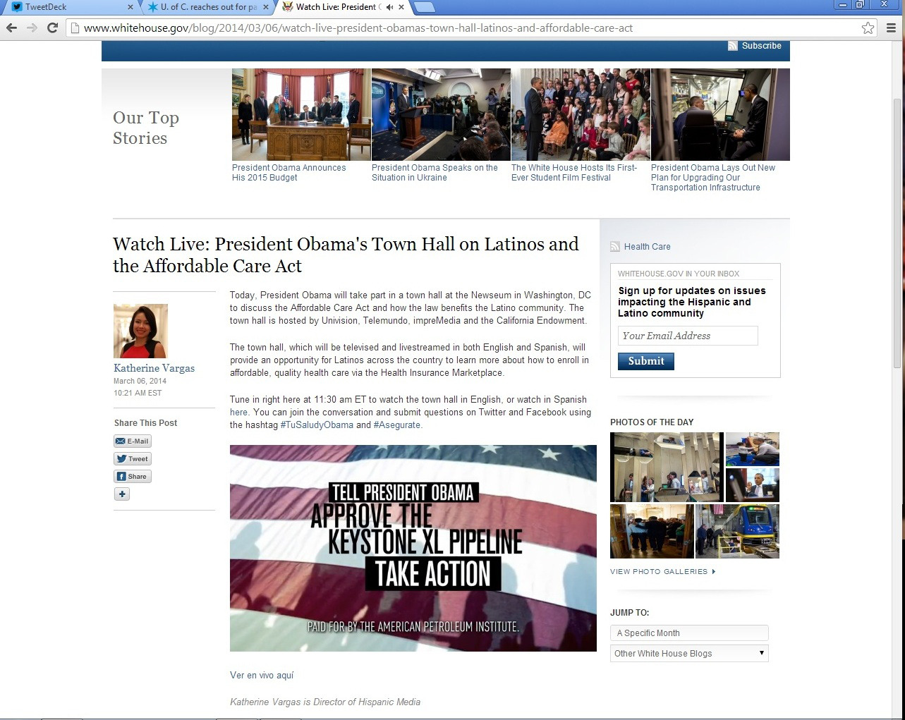Keystone XL ad visible on White House website